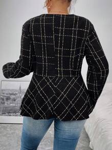 SHEIN Privé Áo khoác kẻ caro dày họa tiết cỡ lớn cho nữ, hàng mới về cho mùa thu/đông - màu đen - Xem 2