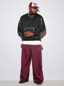 Manfinity NXTstreet Calça Longa Casual Folgada e Tecida Plus Size Masculina, Calça Larga e Lisa de Moda Casual, para Presente de Marido ou Namorado