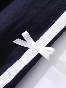 DAZY Contrast Ribbon Bow Printed Loose Women Jacket,Fall Women Clothes - Navy Blue - View 9