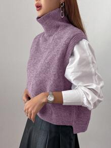 DAZY Gilet de pull col roulé de couleur unie pour femmes, thème de Noël, convient pour le printemps et l'automne