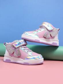 Kids Girls High-Top Fashion Sneakers With Butterfly Wing Decor, Special Material, Stylish & Cool, Suitable For Everyday Wear, Adjustable Hook And Loop Closure, Easy To Wear, Chunky Sneakers For Autumn/Winter Colorful Sneakers - Multicolor - View 5