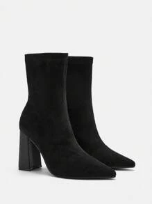 CUCCOO BIZCHIC Women's High Heel Chunky Heel Pointed Toe Elastic Suede Ankle Boots For Christmas And New Year Holiday Valentines Valentine Day Spring Shoes