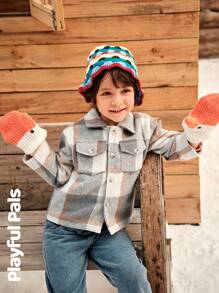 SHEIN 冬季男童格子长袖单排扣口袋休闲夹克 - 彩色 - 查看 25