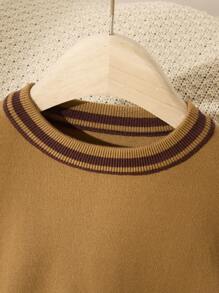 2pcs Tween Girl Knitted Set, Brown Round Neck Loose Knit Top & Long Pants - Brown - View 6