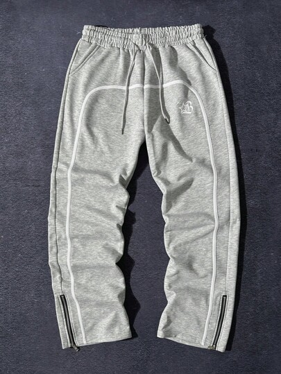 Manfinity EMRG Pantalones de chándal con bolsillos delanteros y cordón, casuales para uso diario, de moda para salir. Pantalones de chándal anchos con bloqueo de color y cordón, para regalo de esposo o novio