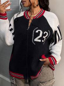 Slaydiva 大码女式拉链提花针织毛衣 - 彩色 - 查看 1