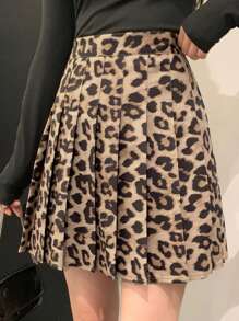 DAZY Women's Fashionable Leopard Print Pleated Skirt, Autumn - Multicolor - View 3