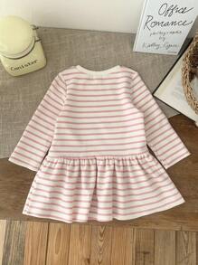 SHEIN LMoss Kids LMoss Baby Girl Babygirl Cute Knit Striped Long Sleeve Dress, Autumn/Winter