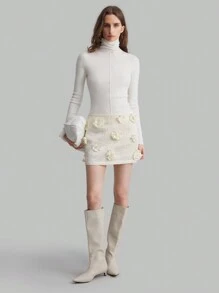 Ontre 1 chiếc váy trang trí hoa thanh lịch màu mơ cho nữ mùa thu - Màu be - Xem 6