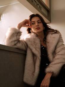 Anewsta New Arrival Elegant Fluffy Ladies Coat, Fox Fur Style Fuzzy Winter Outerwear For Holiday Party Clothes - White - View 9