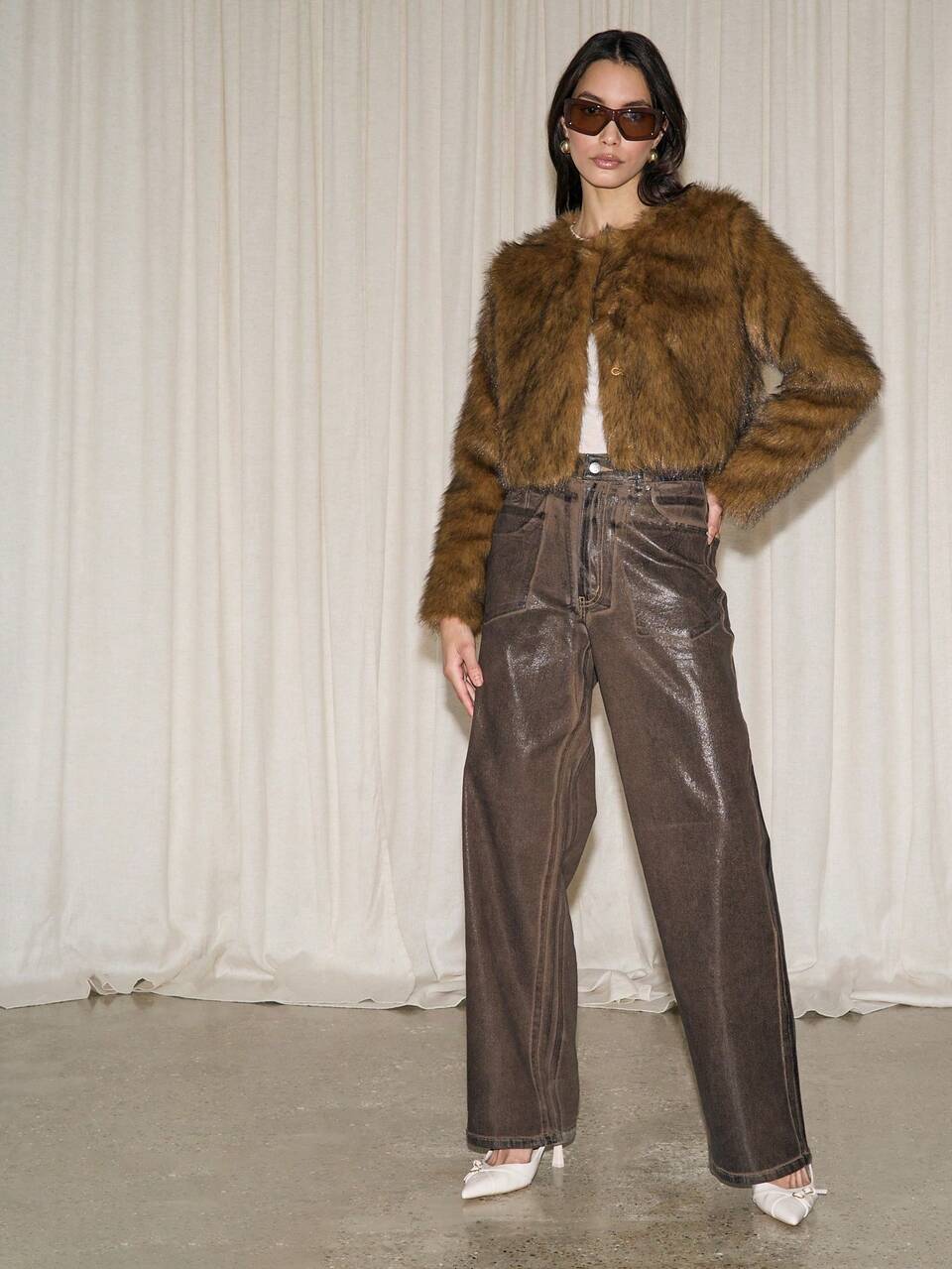 AiiRZ Plush Faux Fur Cropped Jacket