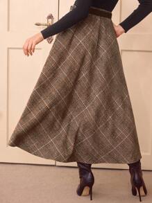 Vintamour Vintage Elegant Women High Waist Plaid Skirt With Pockets, Casual A-Line Flare Skirt Homecoming Going Out Skirt Christmas Outfits Fall Skirts Fall Clothes Long Fall Skirt Brown Skirt Women Outfits Thanksgiving Skirt Maroon Skirt Fall Skirt Winter Skirt Winter Women Clothes Plaid Skirt Fall Women Outfits - Coffee Brown - View 7