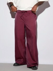 Manfinity NXTstreet Calça Longa Casual Folgada e Tecida Plus Size Masculina, Calça Larga e Lisa de Moda Casual, para Presente de Marido ou Namorado