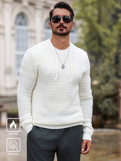 Manfinity CityGents Jersey informal de cuello redondo de color liso de manga larga para hombre, de temporada otoño/invierno, para pareja, para salir