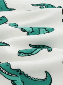 Cozy Pixies 2pcs Young Boy Snug Fit Cartoon Crocodile Pattern Color Block Soft Knit Crew Neck Long Sleeve Top And Pants Pajama Set