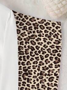 女童豹纹休闲舒适两件套 - 长袖上衣和长裤家居服 - 白色 - 查看 4