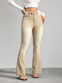 SHEIN Tall Pantalones vaqueros para mujeres ajustados y elásticos con piernas acampanadas, pantalones acampanados color caqui para mujeres altas, pantalones vaqueros de tiro bajo para mujeres, pantalones de invierno acampanados, jeans de tiro alto para mamá.