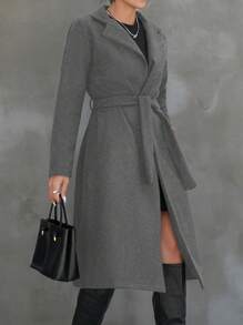 EURMUSE Petite Women's Open Lapel Collar Coat - Dark Grey - View 3