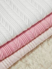 SHEIN 3 件套女婴优雅高领针织提花套头衫套装，适合秋冬季 - 彩色 - 查看 6