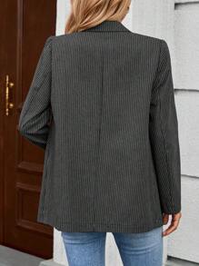 EMERY ROSE Women's Casual Striped Thin Blazer Jacket, Autumn - Dark Grey - View 2