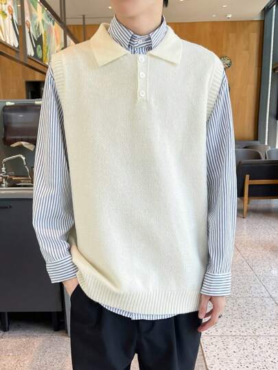 Claim Dot Top informal sin mangas con botones para hombre de talla grande