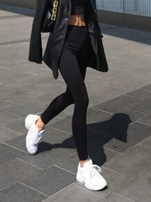 DAZY Quần legging bó tối giản màu trơn dành cho nữ có lót nhiệt - màu đen - Xem 6