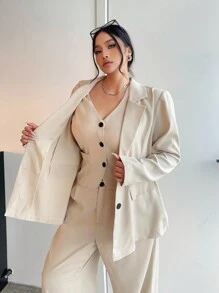 Calvaya 3 件套杏色套装：夹克、背心和裤子，适合办公室和通勤，秋季 - 白色 - 查看 1