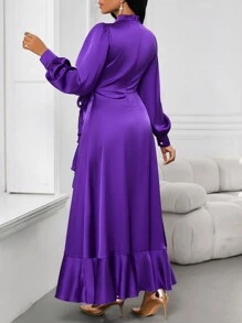 SHEIN Lady Vestido de satén morado, vestido de mujer, vestido de Navidad, vestido elegante para mujer, ropa de Navidad para mujer, ropa de mujer de otoño, vestido formal - Negro - Ver 2