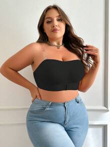 女士純色簡約風筒裙加大胸圍無肩帶胸罩 - 黑色 - 查看 5