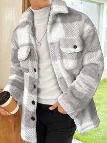 Manfinity Homme 男士水牛格纹翻盖口袋大衣