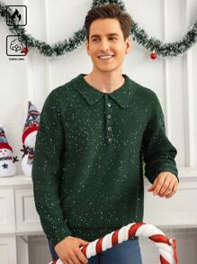 Manfinity Hypemode Jersey de cuello redondo de manga larga casual con lentejuelas para Navidad para hombre, apto para otoño/invierno, para fiestas y amigos - Verde - Ver 4