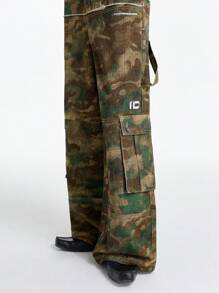 NEON BLANC 男士街头印花个性化宽松口袋编织工装牛仔裤