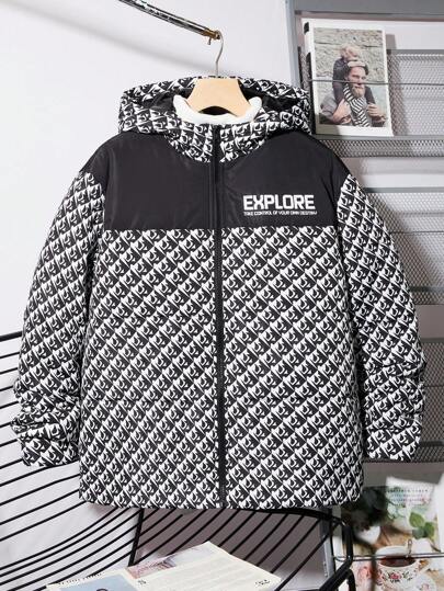 SHEIN Teen Boys Casual Loose Korean Style Letter Print Hooded Sweatshirt, Suitable For Commuting, School, Daily Casual Wear And Sports, Fit For Autumn/Winter