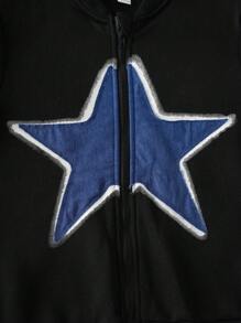 Tween Boys Star Patched Zipper Up Jacket, Autumn/Winter - Black - View 6