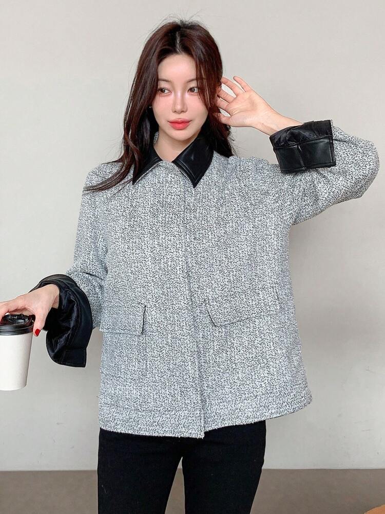 Women Color Block Long Sleeve Zipper Front Casual Jacket,Fall Clothes