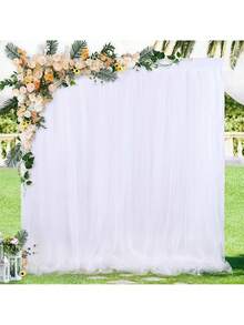 1 tấm vải rèm voan mỏng nền trắng, chất liệu chiffon mềm mại có lưới, thích hợp cho lễ cưới, tiệc tùng, trang trí sân khấu, sinh nhật, tiệc chia tay cuộc sống độc thân, phông nền chụp ảnh - trắng - Xem 2