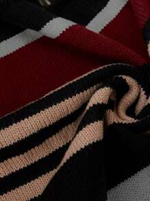 SHEIN LUNE Plus Size Casual Striped Contrast Color Fringe Hem Extra Long Sweater Cardigan, For Winter