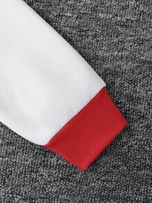 SHEIN Bộ 2 món: Áo khoác hoodie thể thao màu tương phản và quần nỉ cho bé trai tuổi teen, phong cách thường ngày - Đỏ - Xem 7