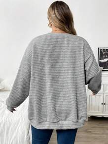 SHEIN CURVE+ 大码女式撞色豹纹半拉链半开襟卫衣，秋冬季/秋季女装/秋季上衣旅行机场装，秋冬T恤 - 灰色 - 查看 2