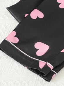 Girls Taffeta Fabric Heart Print Trim Cardigan & Pants 2pcs Pajama Set For Teenagers - Multicolor - View 8