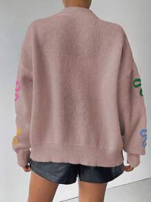 SHEIN LUNE Women Casual Floral Pattern Front Button Cardigan, Suitable For Autumn And Winter - Khaki - View 2