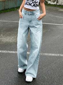 Retro Distressed Relaxed Straight Leg Boyfriend Jeans For Women - Light Wash - View 4