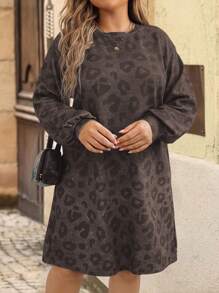 SHEIN LUNE Vestido casual de talla grande con estampado de leopardo y flores, ropa para primavera, otoño e invierno