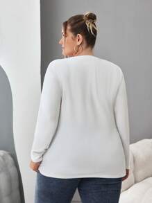 SHEIN CURVE+ Conjunto de 3 Peças Camiseta Casual de Manga Longa com Gola Redonda Ajustada para Mulheres Tamanhos Grandes, Adequado para Primavera, Outono e Inverno