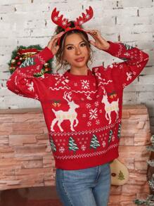 SHEIN LUNE Áo len dệt kim họa tiết Giáng sinh cho nữ, thường ngày cho mùa thu/đông - Nhiều màu - Xem 5