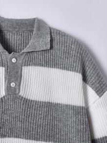 SHEIN Jersey holgado de punto de color contrastante casual para niños adolescentes, adecuado para otoño, invierno, cálido, casual, escuela, hogar, uso diario, deportes, simple y versátil