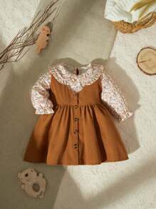 SHEIN Baby Girl Floral Cottage Core Style Set For Autumn/Winter - Brown - View 2