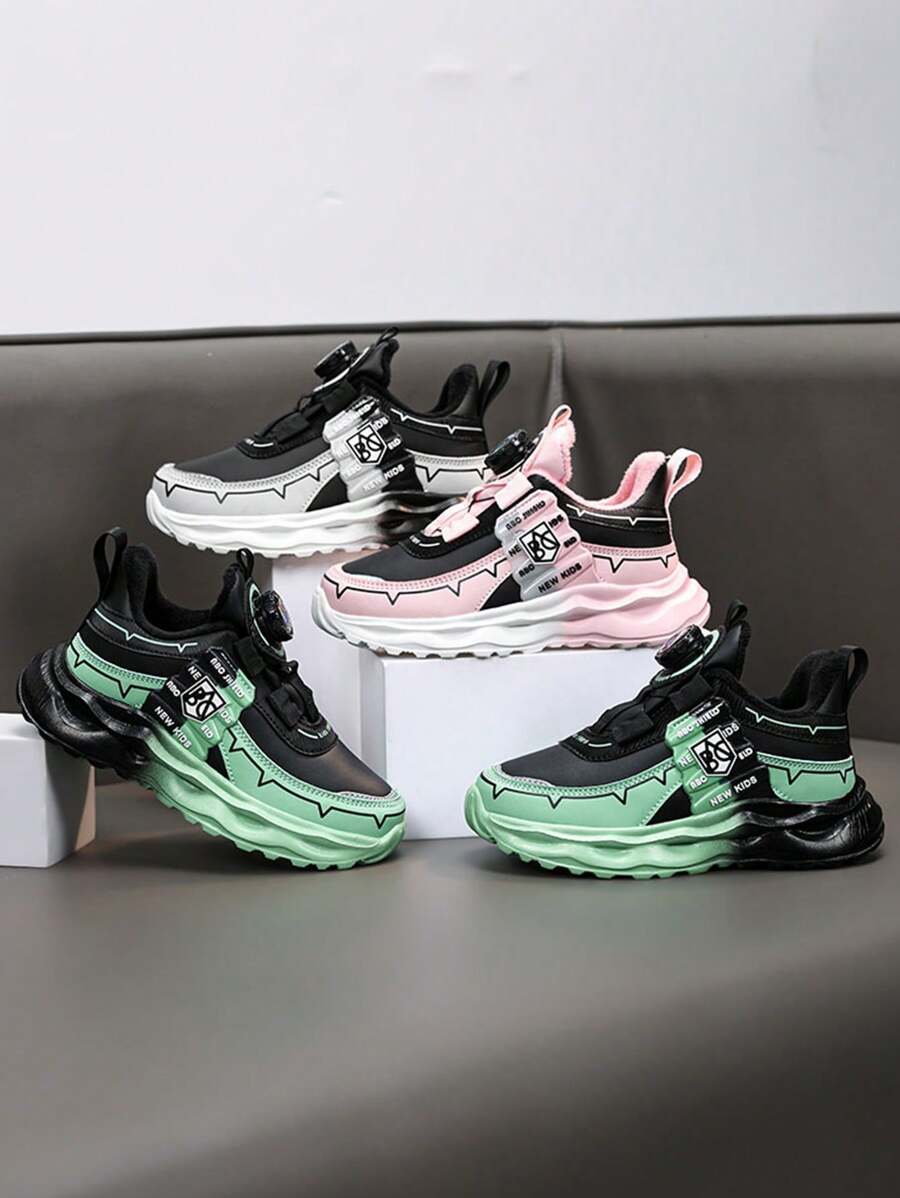 Giày thể thao đế dày lót giữ nhiệt mùa thu/đông cho trẻ em, khóa xoay có thể điều chỉnh dễ dàng khi mang/tháo, lớp lót mềm mại và ấm áp, màu sắc tương phản, họa tiết in lớn trên thân giày, phù hợp cho các dịp hàng ngày, ngoài trời, thể thao, giáo dục thể chất và nhiều cảnh - Nhiều màu - Xem 1