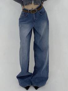 DAZY Quần Jeans Ống Rộng Rộng Không Đối Xứng Cho Nữ, Quần Jeans Baggy - Rửa trung bình - Xem 3