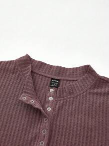 SHEIN 2 件套纯色孕妇纽扣半襟长袖休闲运动 T 恤 - 紅白色 - 查看 6